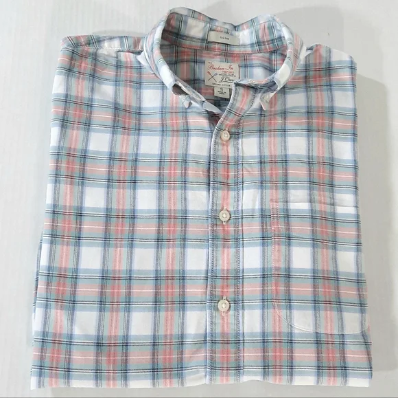 J Crew Slim Fit Plaid Organic Cotton Broken In Oxford Shirt