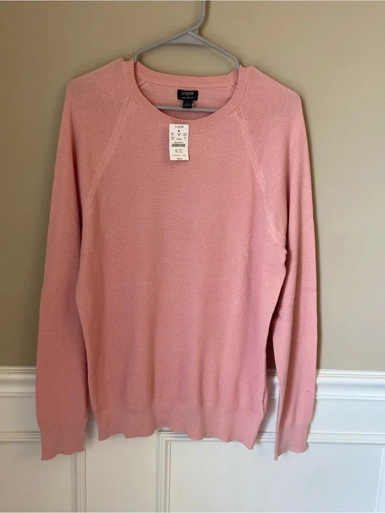 J. Crew Men’s  Pink Lightweight Cotton Sweater, Large, NWT, Smart Casual Coastal