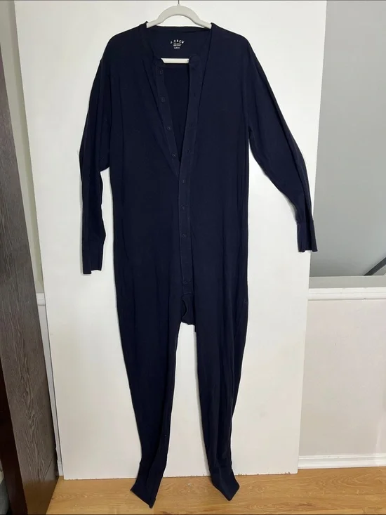 J Crew Sz M Navy Blue Cotton Front Button Sleepwear One Piece Pajama 100 Cotton