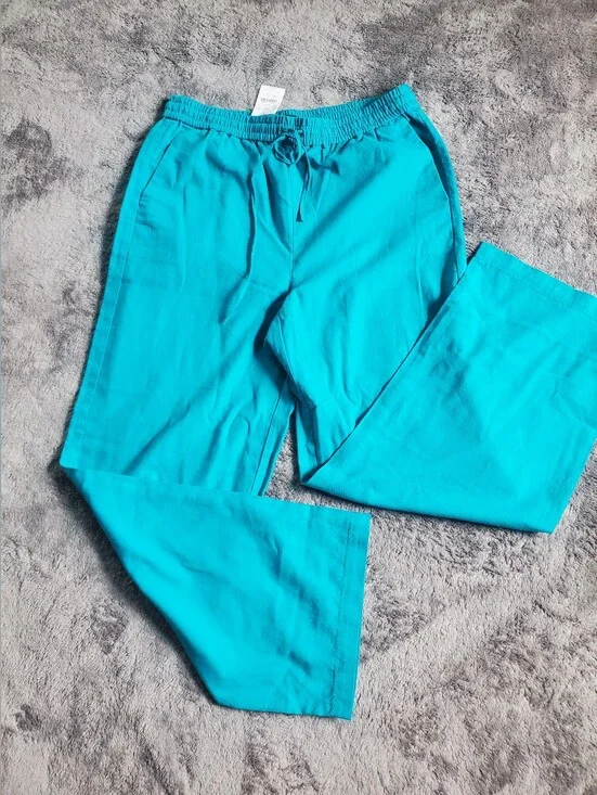 *NWT* J. Crew QBright Teal Linen-Blend Slim Wide-Leg  Drawstring Joggers