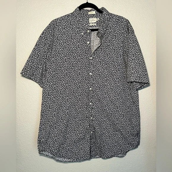 J Crew Floral Navy Button Up Casual Short Sleeve XXLT