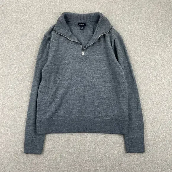 J. Crew Sweater Mens Medium Gray Merino Wool 1/4 Zip Pullover Jumper Preppy