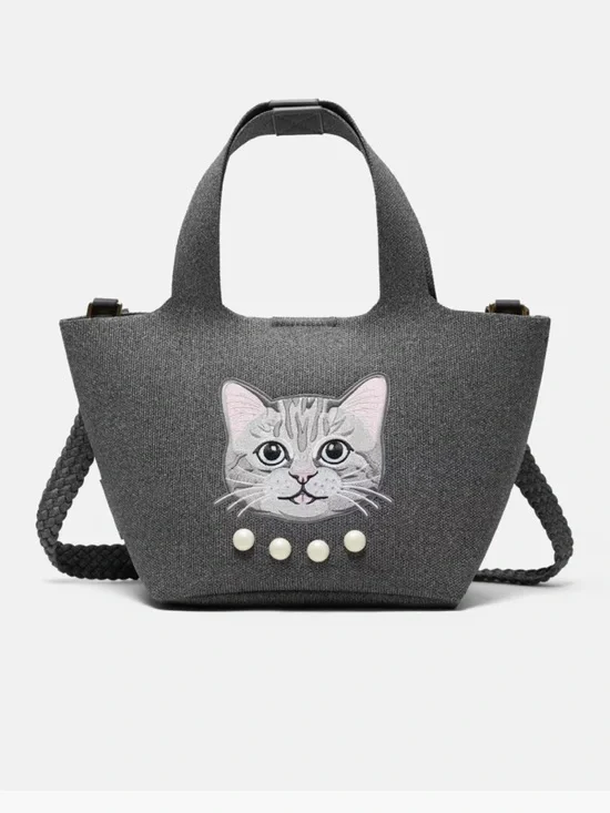 NEW Vivaia The Mini Tote Anita Rich Grey Silver British Cat Shoulder Bag