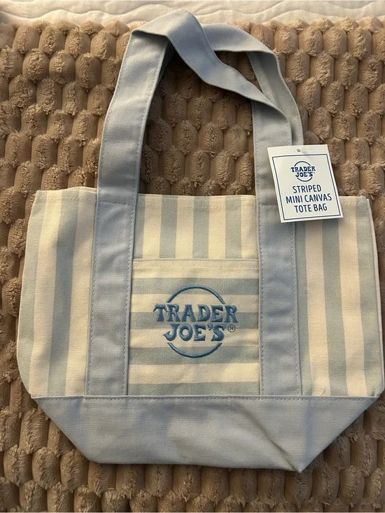 Trader Joe's Blue and Cream Striped Mini Canvas Tote