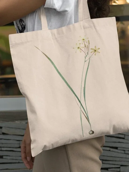 Long-Flowered Ixia Vintage Floral Print Graphic Canvas Tote Bag
