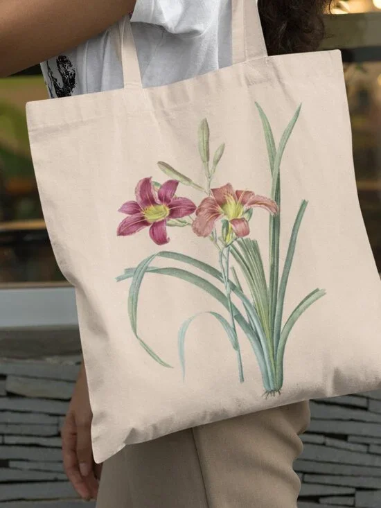 Orange Daylily Vintage Floral Print Graphic Canvas Tote Bag
