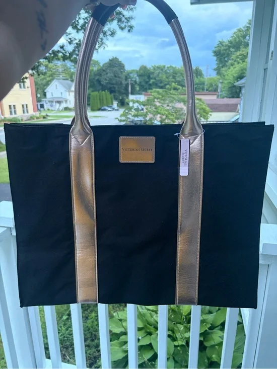 Victoria's Secret Black Tote with Gold Metallic Handles