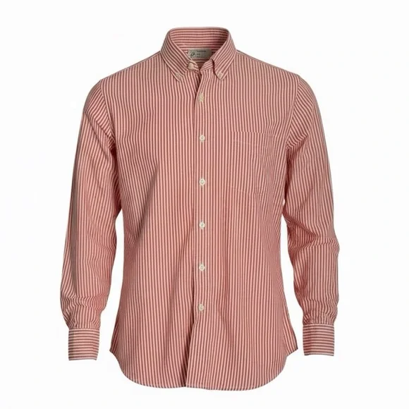 J.CREW Men’s Button Down Shirt Orange White Striped Long Sleeve Cotton Size M