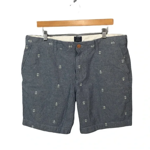 SH550 Mens J. Crew Gramercy Preppy Chambray Anchor Chino Shorts 38