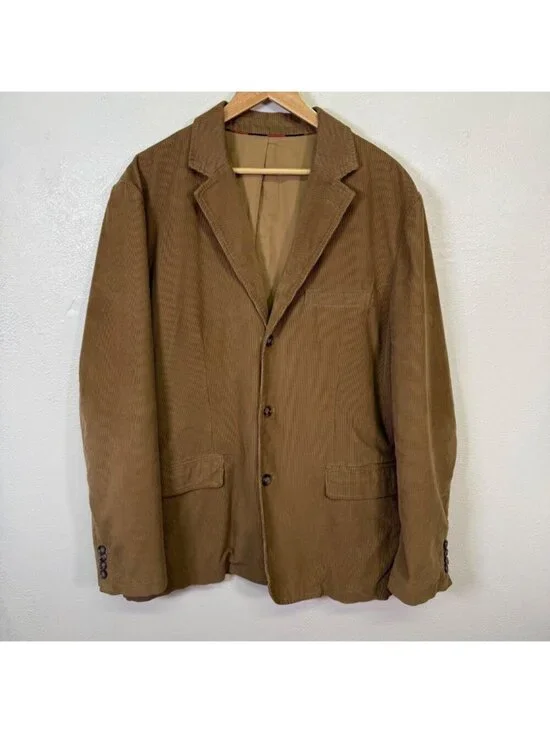 J Crew Mens Blazer Brown Corduroy 3 Button Sport Coat Jacket Academia Size XL