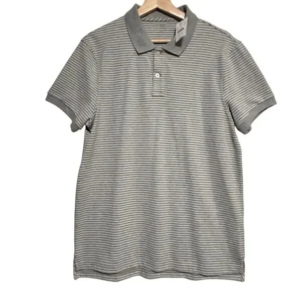 NWT J Crew Flex Pique Polo Shirt SIZE MEDIUM Mens S/S Gray Stripe Classic Cotton