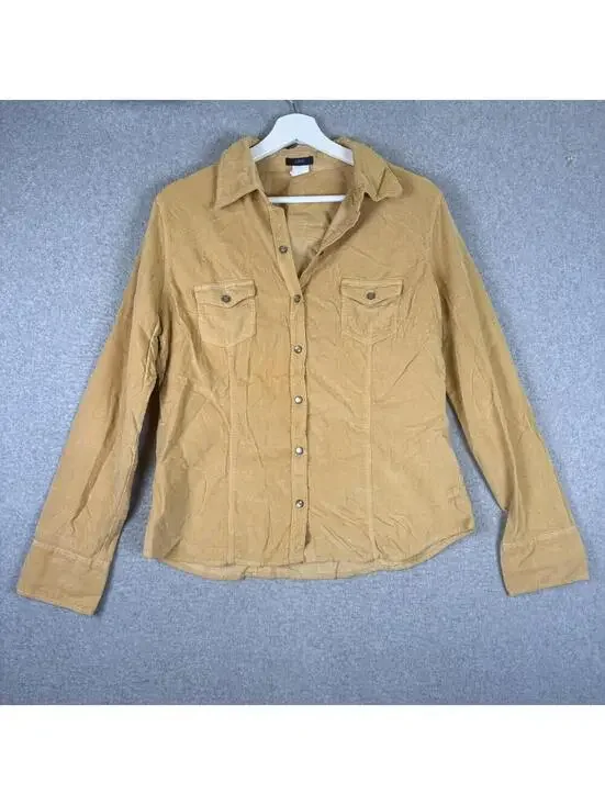 Vintage J. Crew Women's Size Large 100% Cotton Brown Corduroy Button Down Shirt