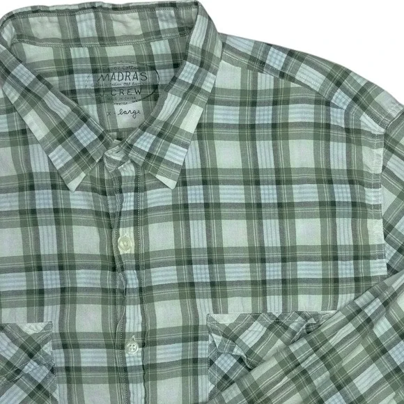 J Crew Indian‎ Madras Men's XL Green Plaid Long Sleeve Button Down Casual Shirt