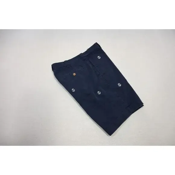 J Crew Khaki Chino Shorts Navy Sailing Anchor Casual Flat 10.5