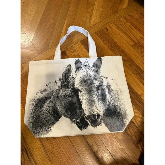 Eric & Christopher Horse Canvas Tote Bag Screen Printed Cream Farmhouse