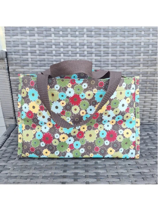 Thirty One Floral Daisy Print Small Utility Tote Bag Mesh Side Pockets