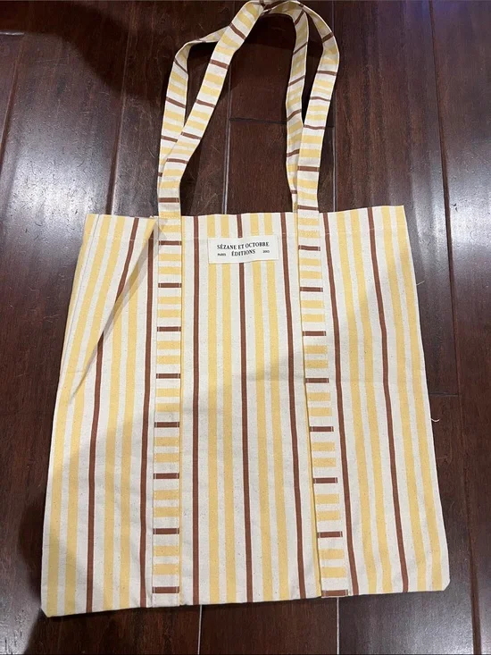 Sezane Striped Canvas Tote in Yellow, Cream & Brown