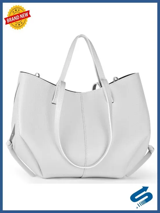 Italian Full-Grain Leather Tote Bag for Women, Structured Convertible Shoulder