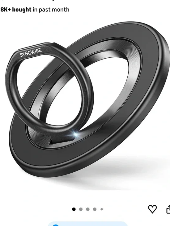 Syncwire Black Magnetic iPhone Ring Holder with Rotating Kickstand, NIB