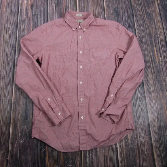 J. Crew Button Down Shirt Mens Medium Red Secret Wash Slim Fit Organic Cotton