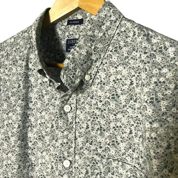 J Crew Men's XL Green Button-Down Shirt Cotton Blend Classic Fit Flex Washed