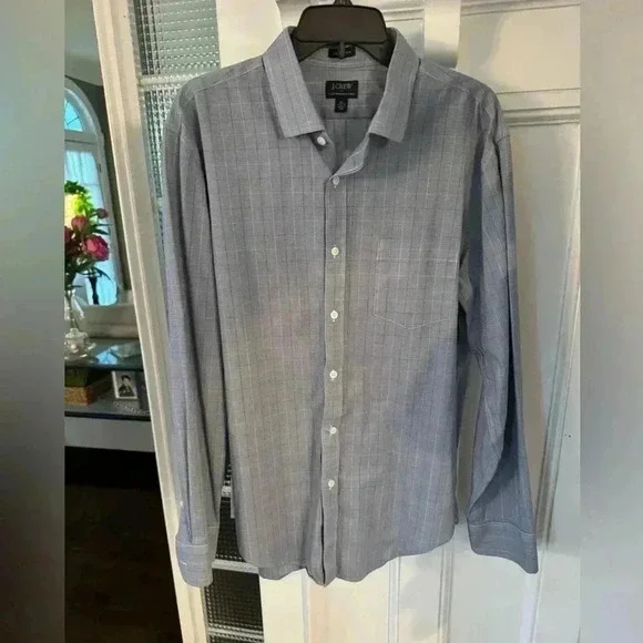 J Crew Thompson button up men’s shirt blue plaid lightweight sz XL 17 1/2