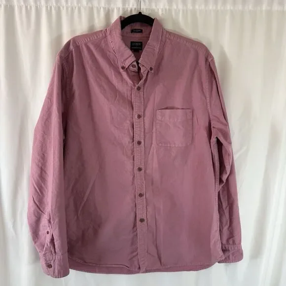 J. Crew Shirt Men's XL Red Button Up Long Sleeve Garment Dye Classic Fit