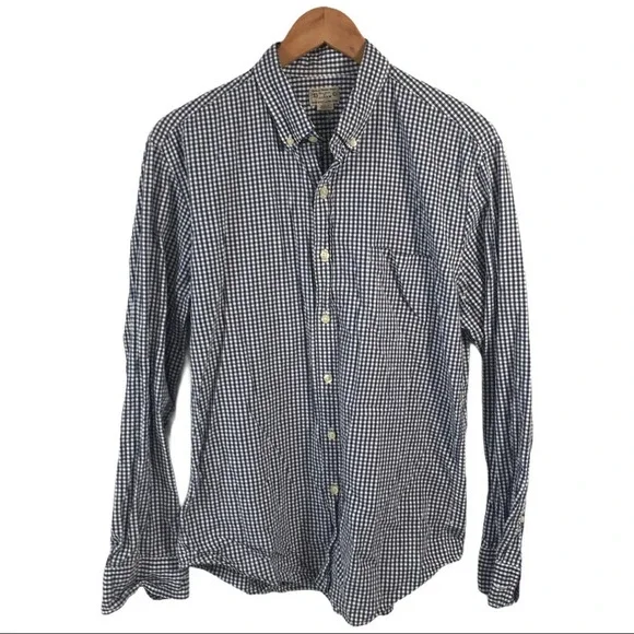BF172 Men’s J. Crew Preppy Gingham Print Beach Button Down Shirt L