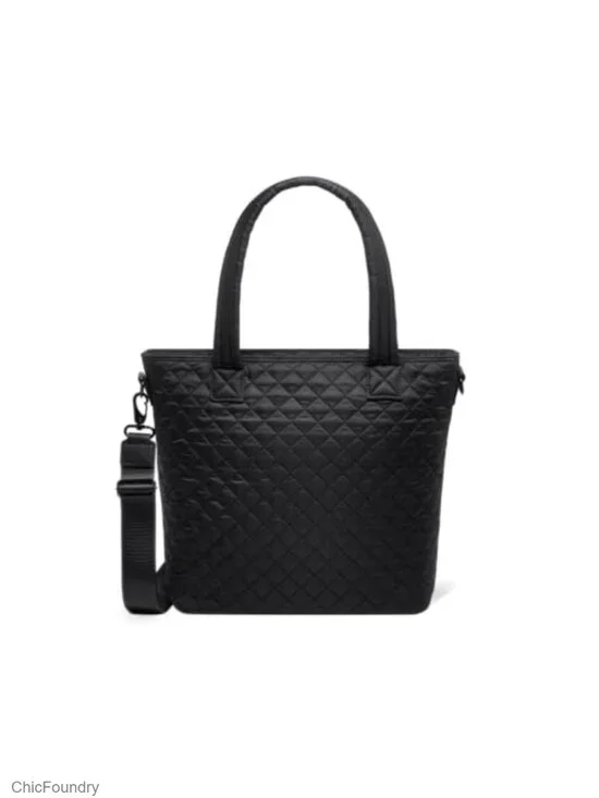 Quilted Nylon Tote Bag with Laptop Sleeve Adjustable Strap
