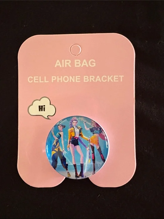 Blue Pop Socket Cell Phone with Character Artwork K-POP
