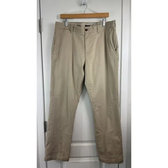 J.Crew Flex Flannel Lined Khaki Chino Pants Men's 36x32 Straight Fit Stretch Tan