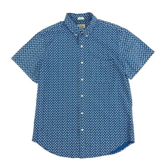 J. Crew Short-sleeve Stretch Secret Wash Cotton Poplin Shirt Geometric Leaves