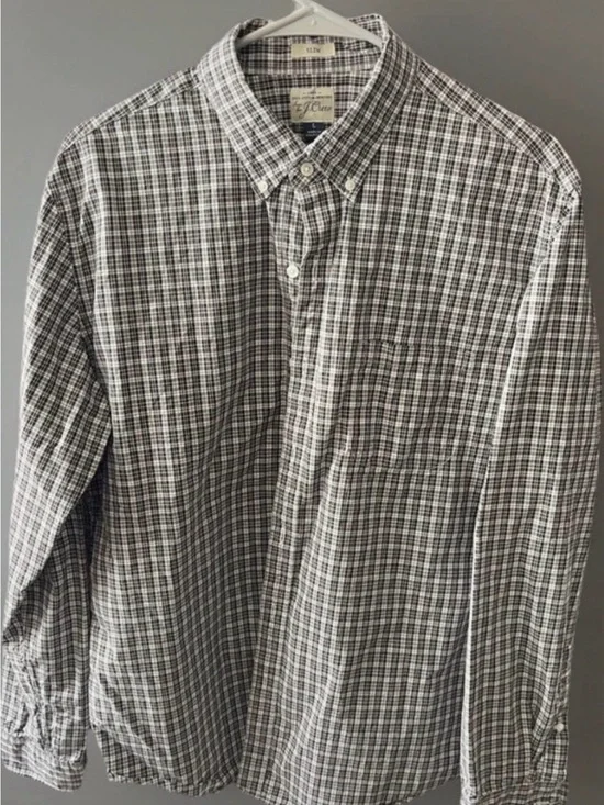 J.CREW Men’s Slim Fit Shirt L 100% Cotton Plaid Plum Maroon Grey Grid Checked