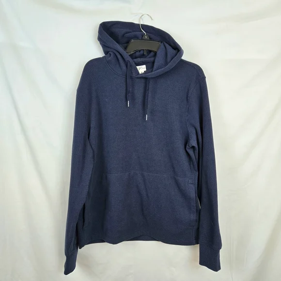 J.‎ Crew Knit Men's Navy Blue Diagonal Stripe Long Sleeve Fleece Hoodie Medium
