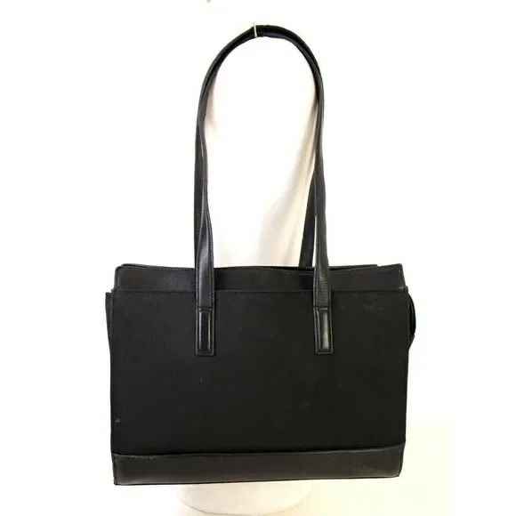 VINTAGE TUMI BLACK GENUINE LEATHER BUSINESS TOTE SHOULDER BAG LAWYER HANDBAG