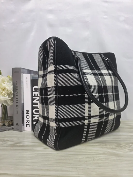 Banana Republic Black and White Plaid Structured Tote