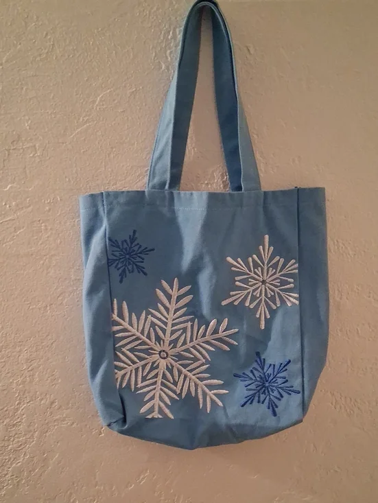 Blue Snowflake CanvasTote Bag - Unbrand100% Cotton Durable Christmas embroidery
