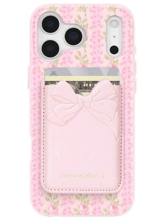 LoveShackFancy Pale Pink Floral Bow Card Pocket