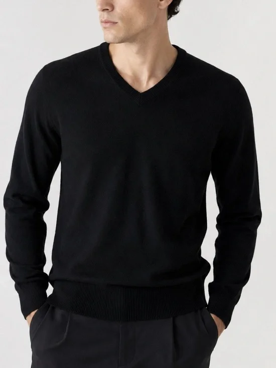 J.Crew Black 100% Lambswool Sweater Size M Slim Fit (Fits Small) V-Neck Classic