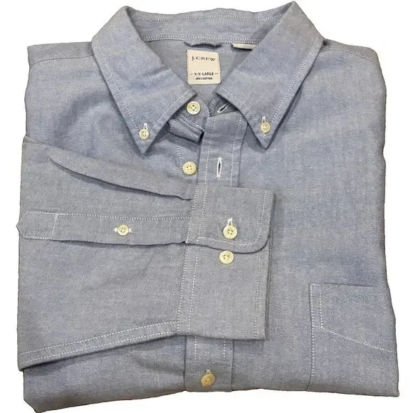 Vintage 90s J. Crew XXL Light Blue Oxford Cloth Button Down Cotton Shirt OCBD