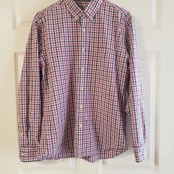 J. Crew Men's Cotton Slim Fit Button Down Blue & Purple Gingham Check Size Large