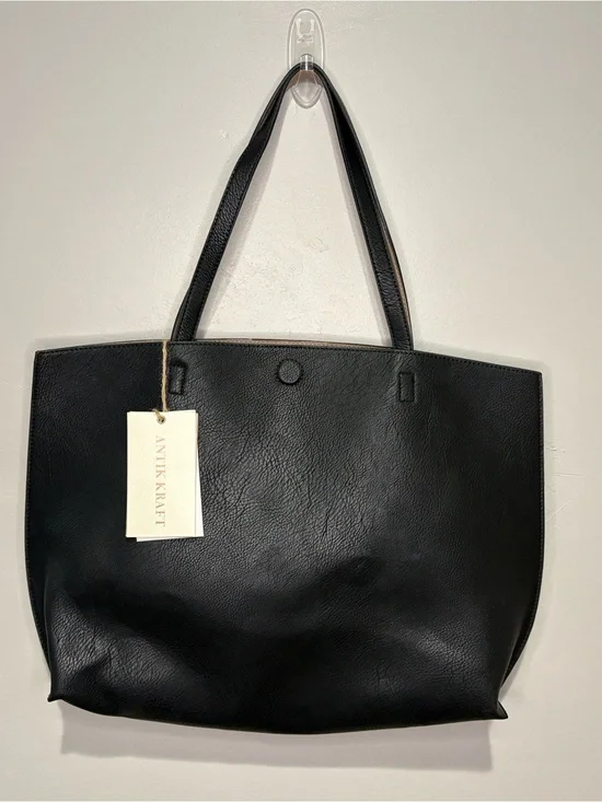 Antik Kraft Black Vegan Leather Shoulder Tote - NWT