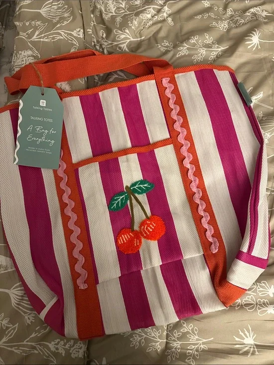 Talking Tables Pink & White Stripe Cherry Tote Bag