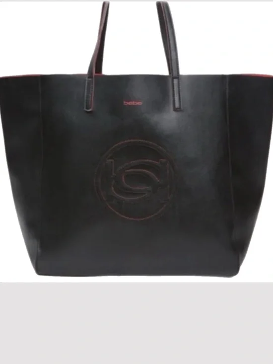 Bebe Black/Red Interior Vegan Leather Tote Bag - NWT