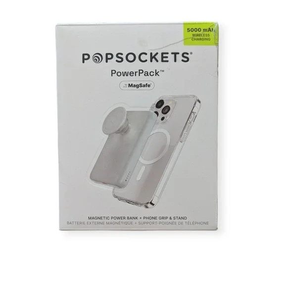 R8-O PopSockets PowerPack 5000mAh‎ MagSafe Power Bank & Grip - White (Tested)