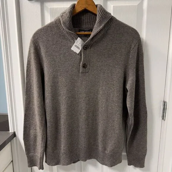NWT J. Crew Mercantile Wool Blend Brown Shawl Collar Pullover Sweater Size Large