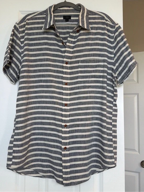 J. Crew Short-Sleeve Button-Up Shirt - Blue & White Stripes