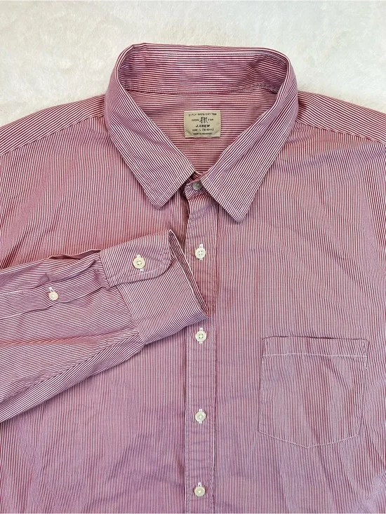 J. Crew Mens Size Large Pink Striped Long Sleeve Button-Up Shirt 100% Cotton