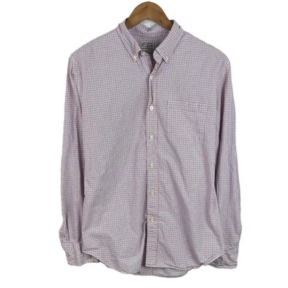BF219 Mens J. Crew Preppy Plaid Pocket Long Sleeve Button Down Shirt M