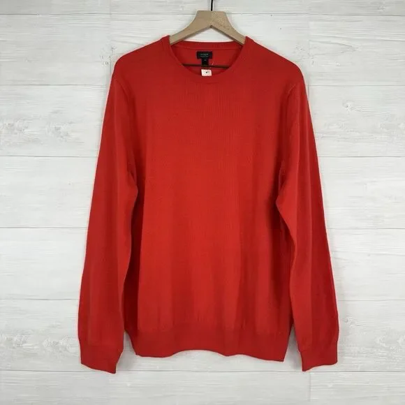 J.Crew Merino Wool‎ Sweater Men XL Red Crew Neck Pullover Knit Holiday Christmas